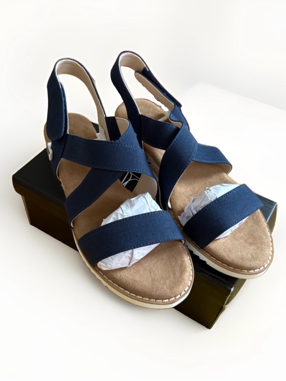 Women’s Navy Crossband Elastic Slingback Sandals - Picture 6 of 6